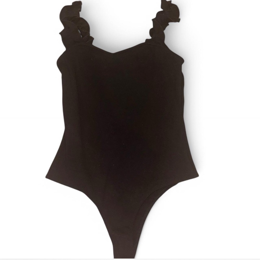 Black Ruffle Strap Bodysuit